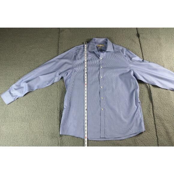 Michael Kors Mens 17.5 Shirts XL Blue Herringbone Weave Cotton 36/37 Button Down - Picture 5 of 6